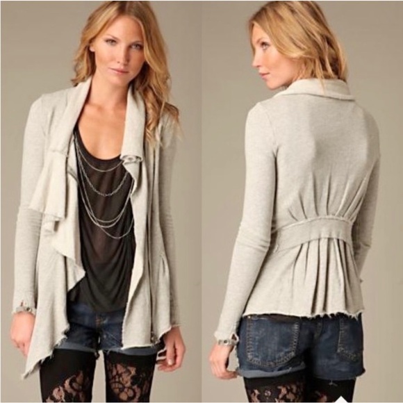 Free People x We The Free Zip Ruffled Sweater Jacket cotton size small raw edge - Picture 1 of 13